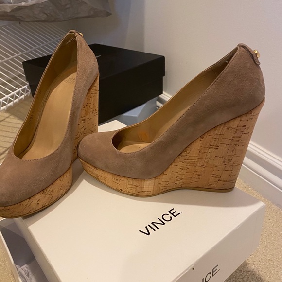 Stuart Weitzman Beige Corkswoon Wedges Suede